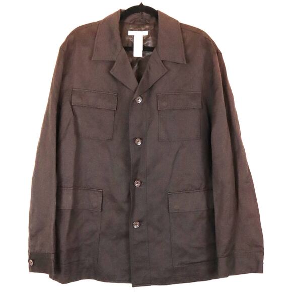 NWT Claiborne Luxe COTTON LINEN Chore Barn Jacket Chocolate Brown Women Large - Picture 1 of 7